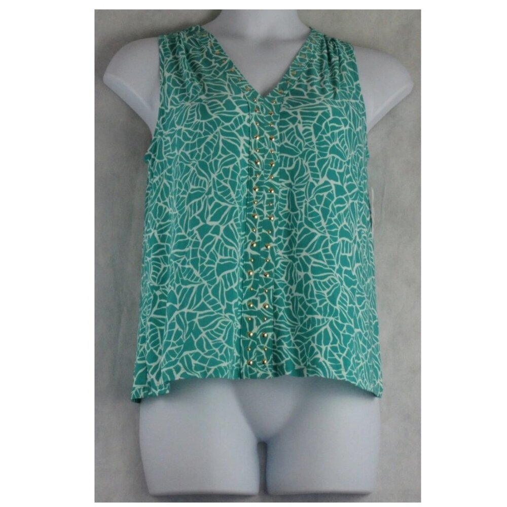NWT INC International Concepts Women's V-Neck Studded Tank Top, Mosaic Teal, XL